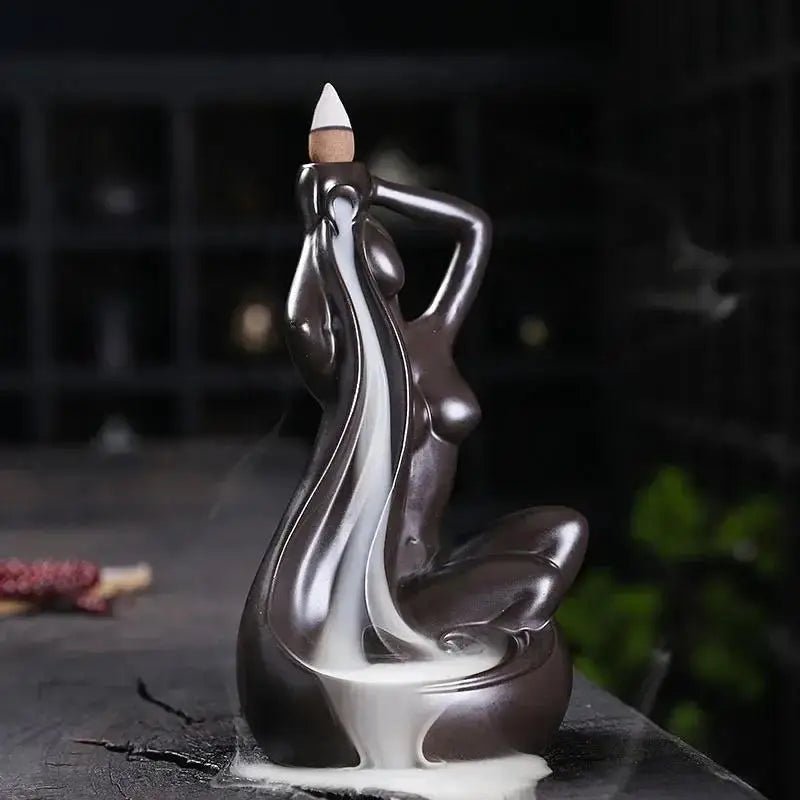 Woman Bathing Ceramic Backflow Incense Burner