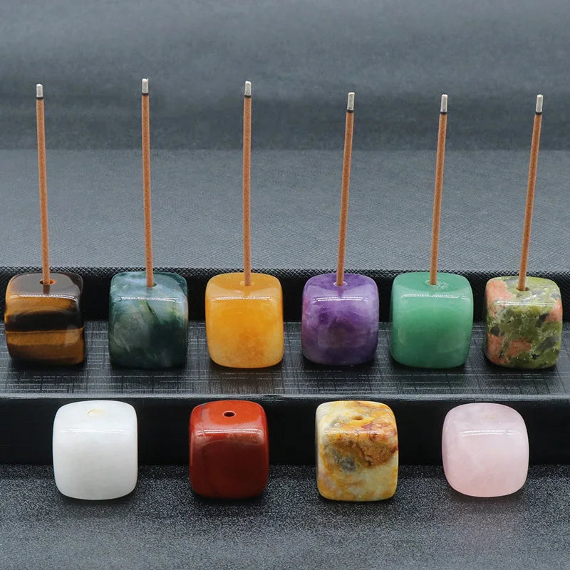 Square Natural Healing Stone Incense Stick Base Holder