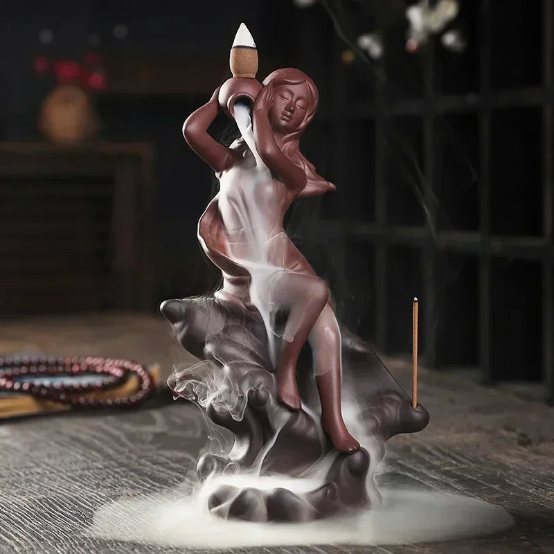 Woman Bathing on a Conch Shell Backflow Incense Burner