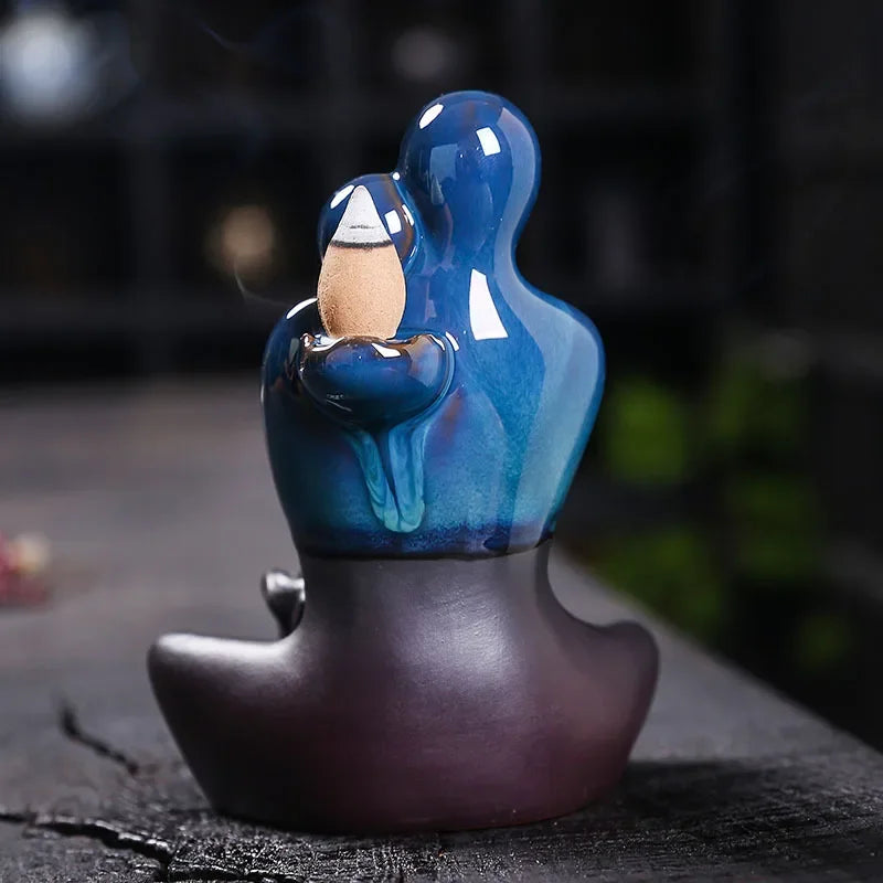 Blue Ceramic Lovers Embrace Backflow Incense Burner