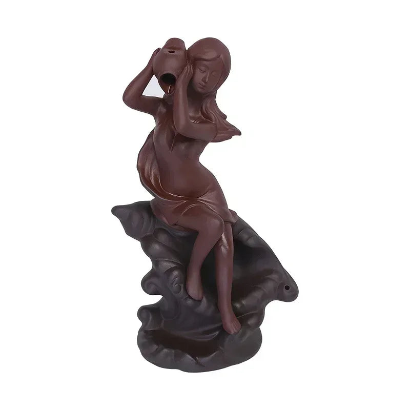 Woman Bathing on a Conch Shell Backflow Incense Burner