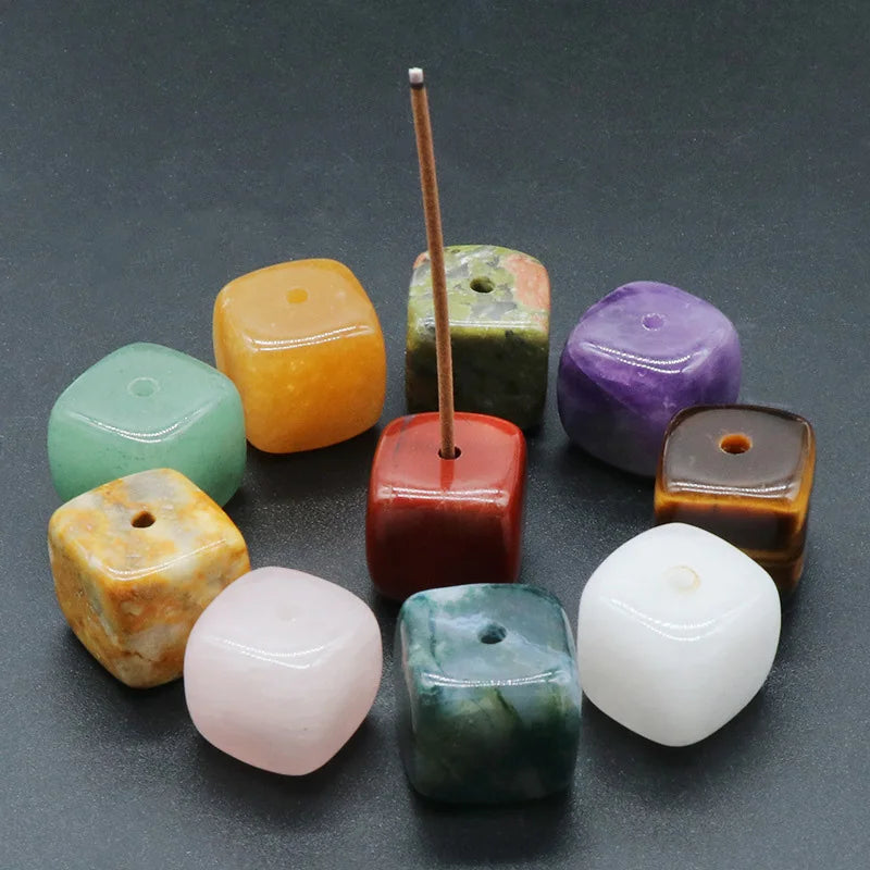 Square Natural Healing Stone Incense Stick Base Holder