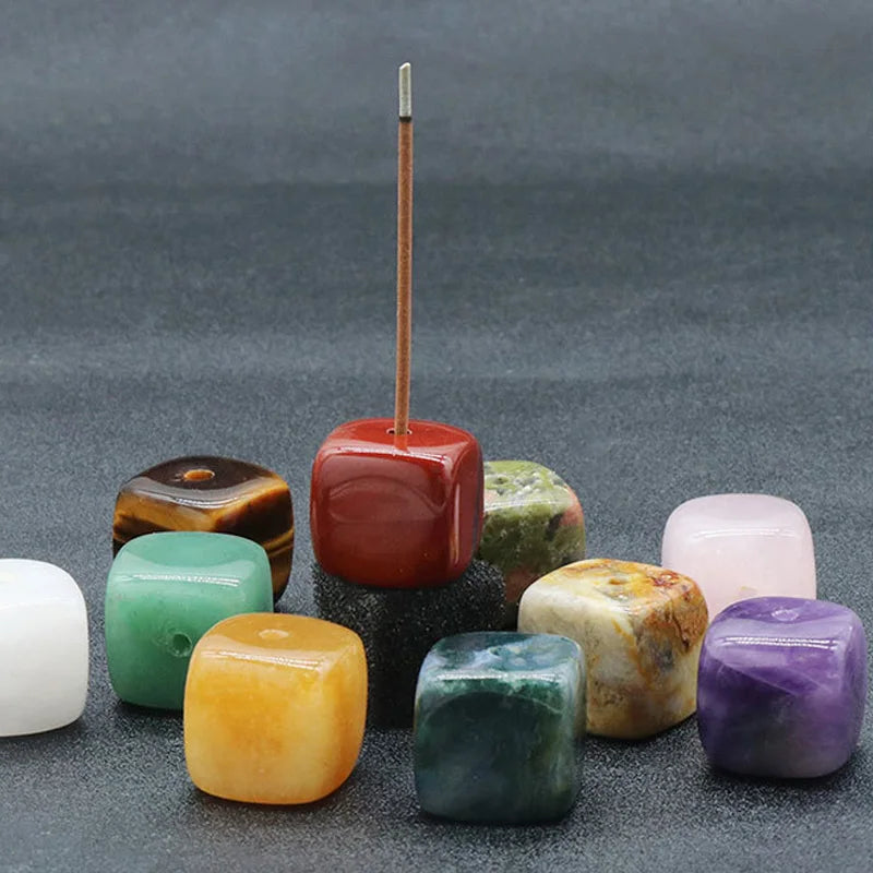 Square Natural Healing Stone Incense Stick Base Holder